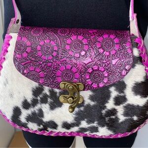 Pink and cowhide Women's crossbody Bag